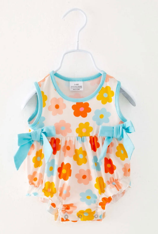 Multicolor Retro Flower Baby Girl Romper