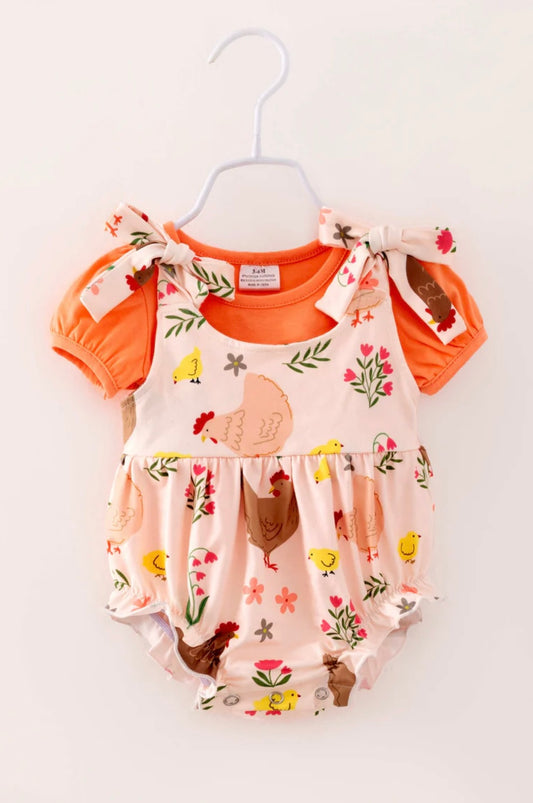 Easter Chicken Baby Girl Ruffle Romper Set