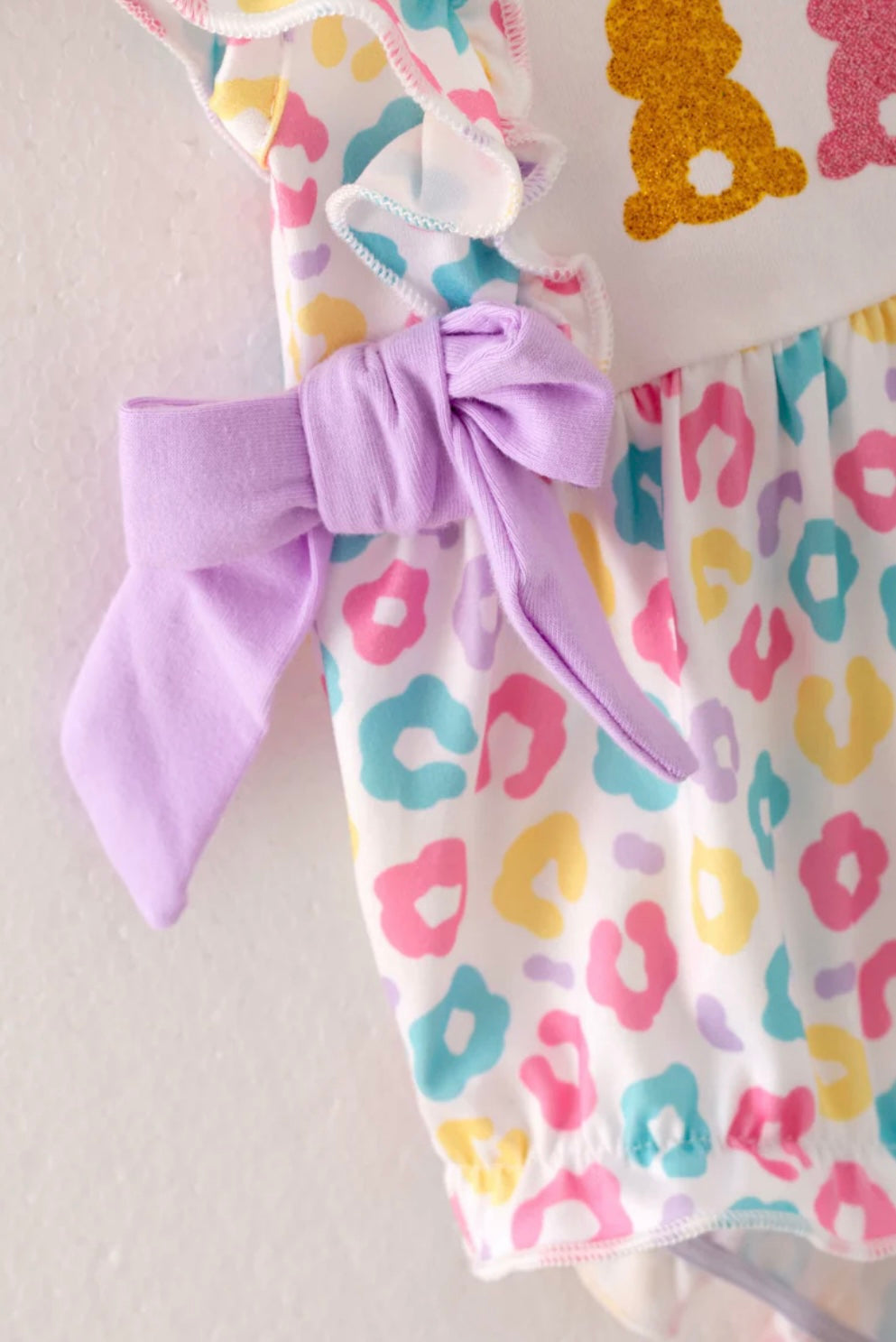 Easter Purple Blue Leopard Bunny Ruffle Baby Girl Romper